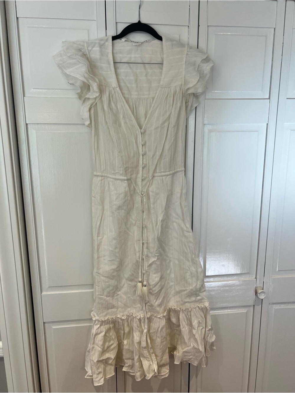 EUC Veronica Beard Tinzia Glitter Striped White Midi Dress - Picture 4 of 7